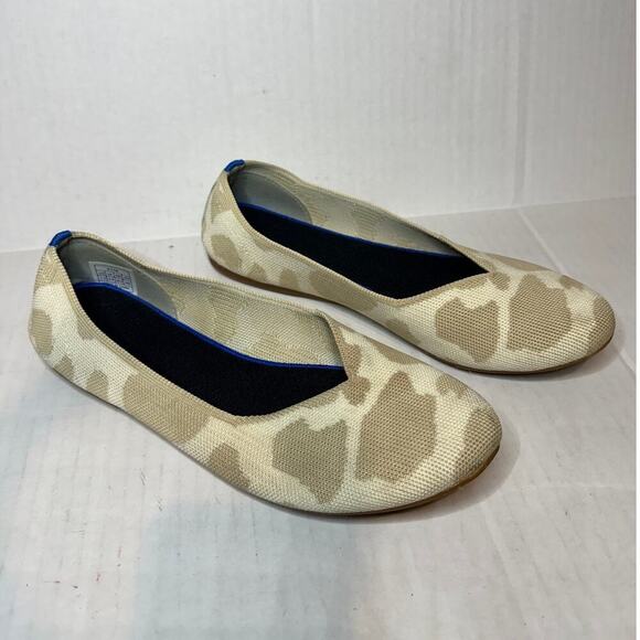 Rothy Style Size 7.5 Beige Tan Camo Print Round Toe Slip On Flats Casual Office - Picture 2 of 8